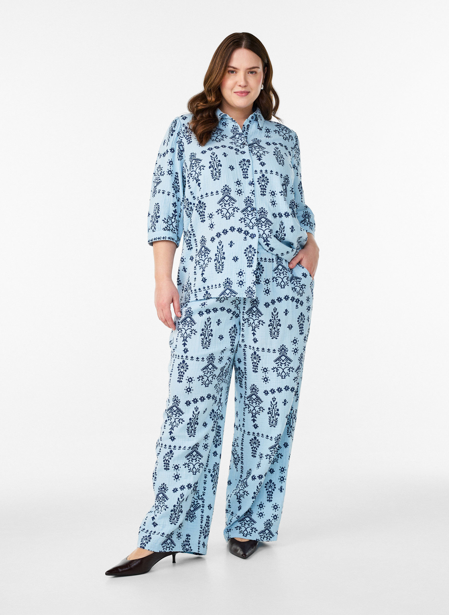 Zizzi Paitapusero 3/4-hihoilla, Sininen, Model image number 1