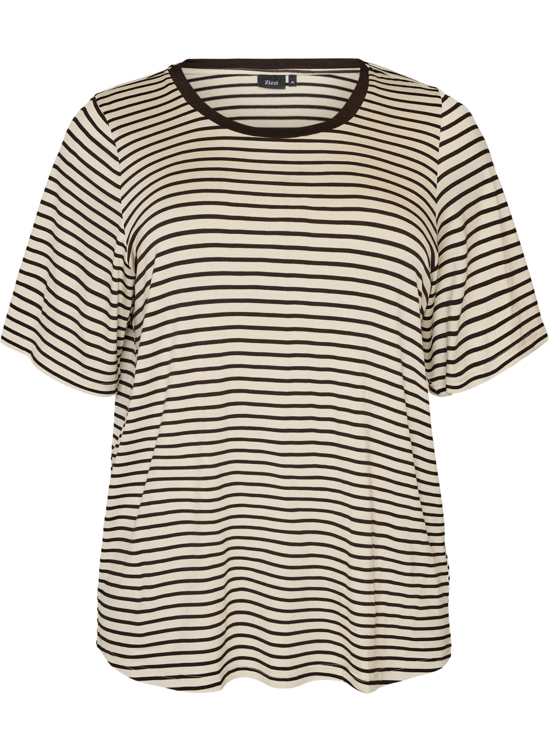 ZizziT-paita TENCEL&trade; Lyocellista ja raidoilla, Ruskea, Packshot image number 0