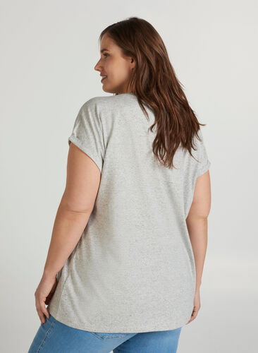 Meleerattu puuvillainen t-paita, Light Grey Melange, Model image number 1