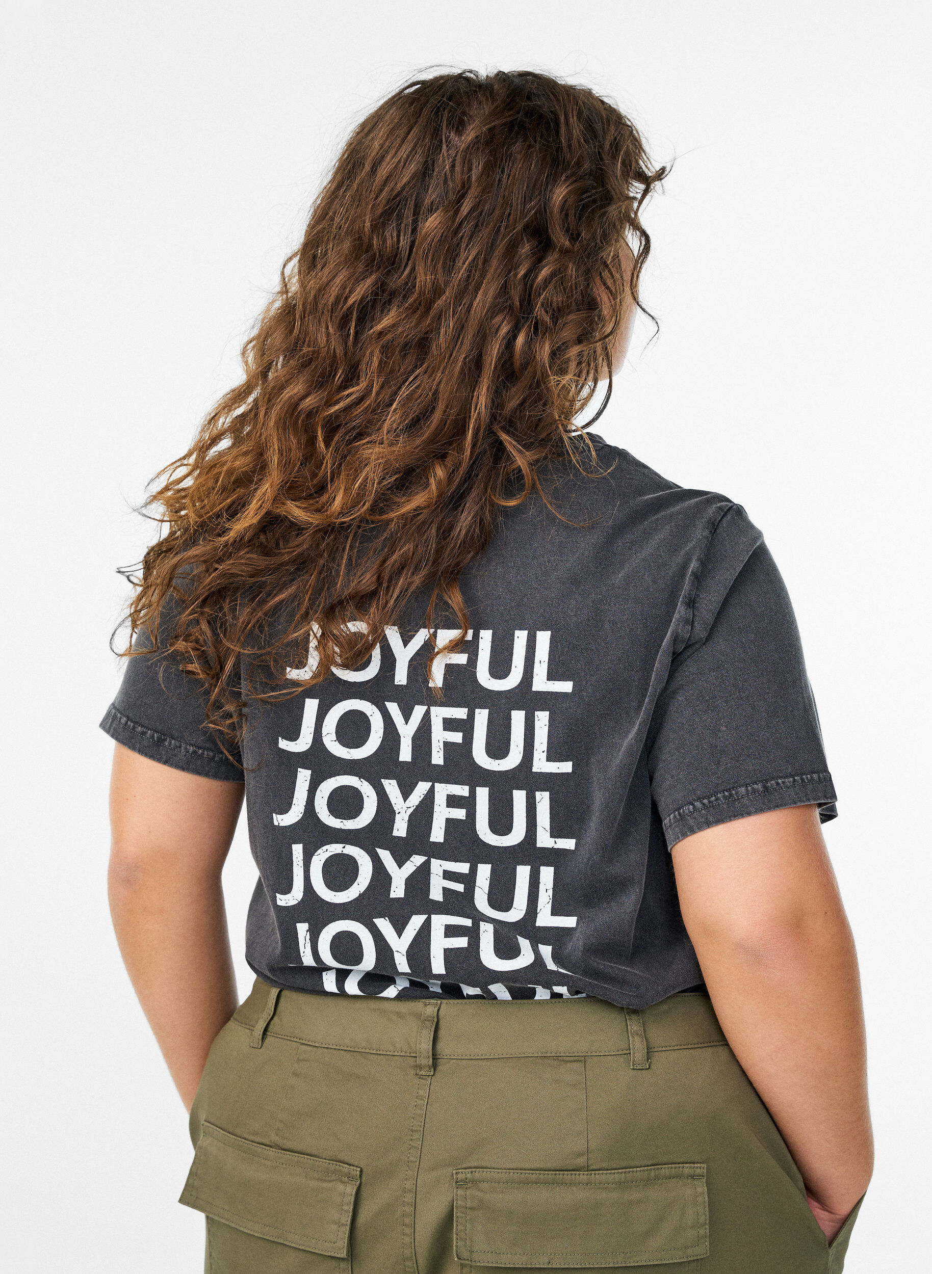 Zizzi Luomupuuvillainen T-paita takapainatuksella, Harmaa, Model image number 2