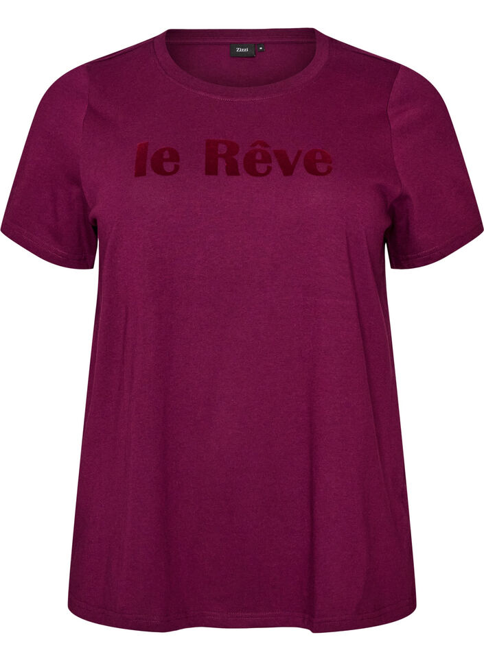 Luomupuuvillainen T-paita veluuritekstill&auml;, Violetti, Packshot image number 0
