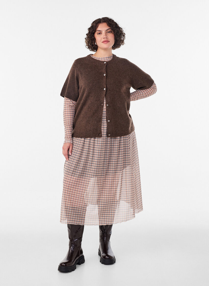 Ruutukuosinen meshpusero, Beige, Model image number 0