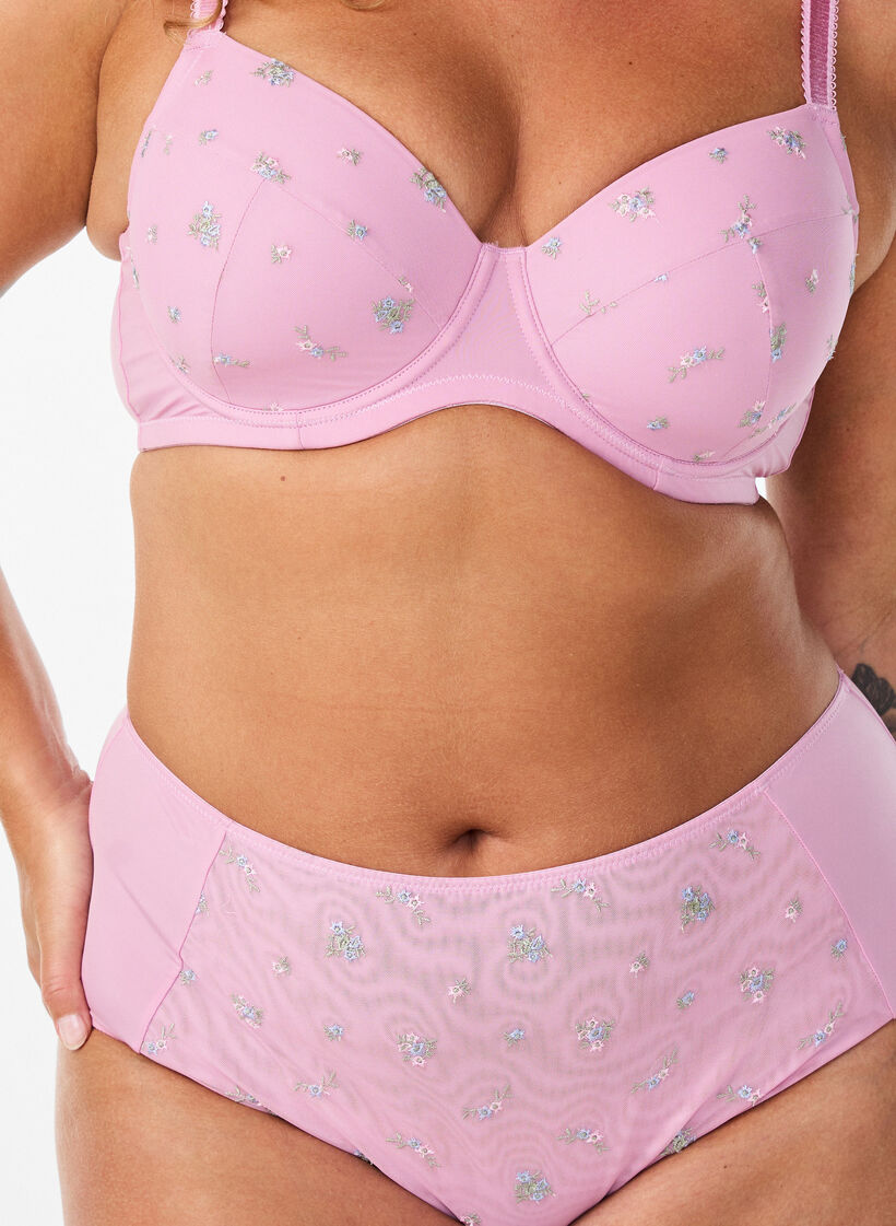 Topatut rintaliivit, joissa on verkkokangasta ja kukkakirjailua, Punainen, Model image number 3