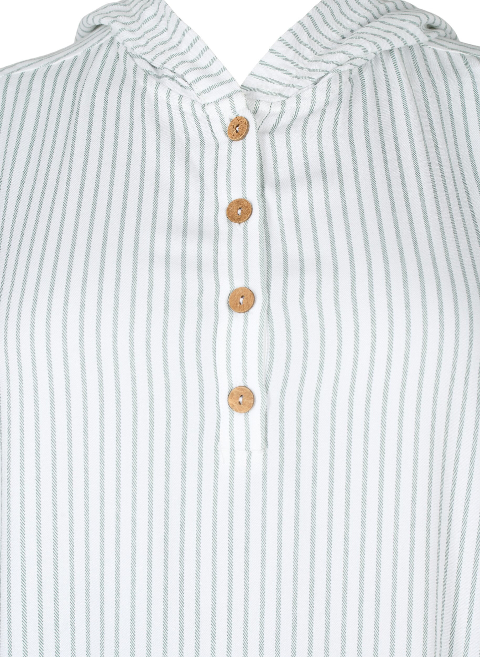 Zizzi Lyhythihainen hupullinen viskoositunika, Chinois Green Stripe, Packshot image number 2