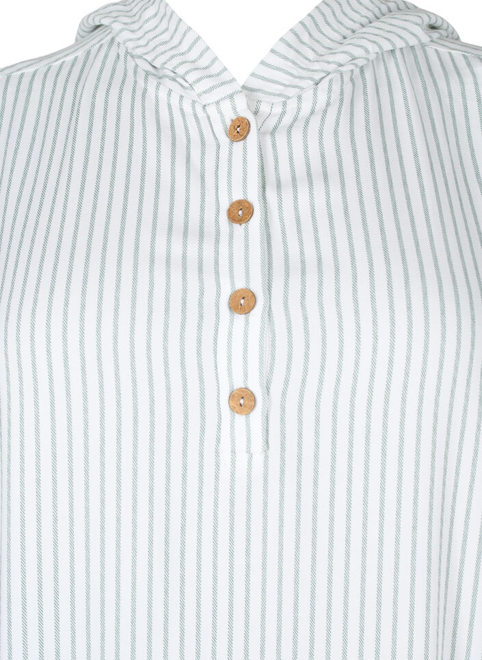 Lyhythihainen hupullinen viskoositunika, Chinois Green Stripe, Packshot image number 2