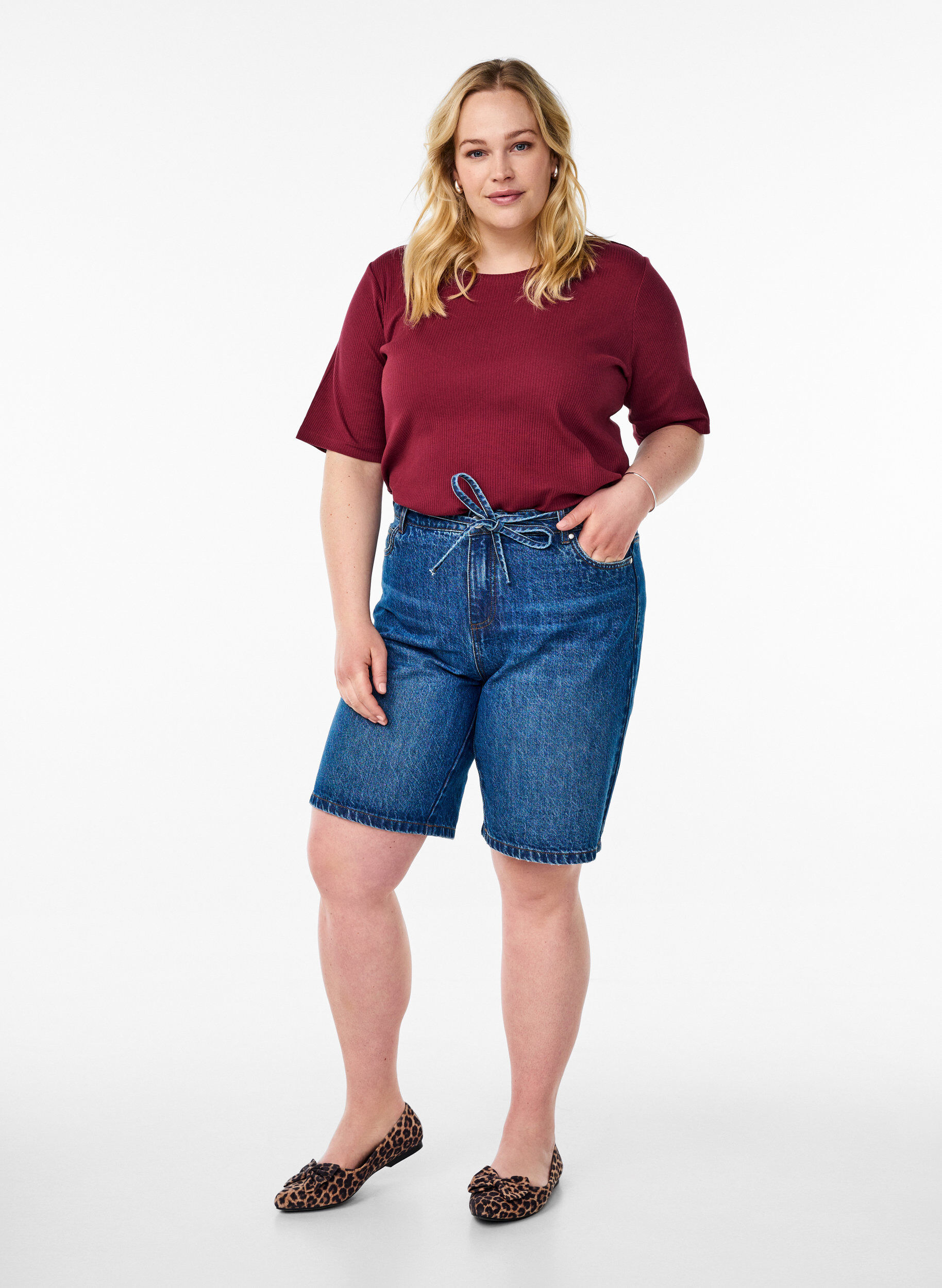 ZizziRibattu jerseypusero, jossa on lyhyet hihat, Tumma Bordeaux, Model image number 1