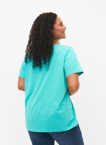 Lyhythihainen t-paita v-pääntiellä, Turquoise, Model image number 1