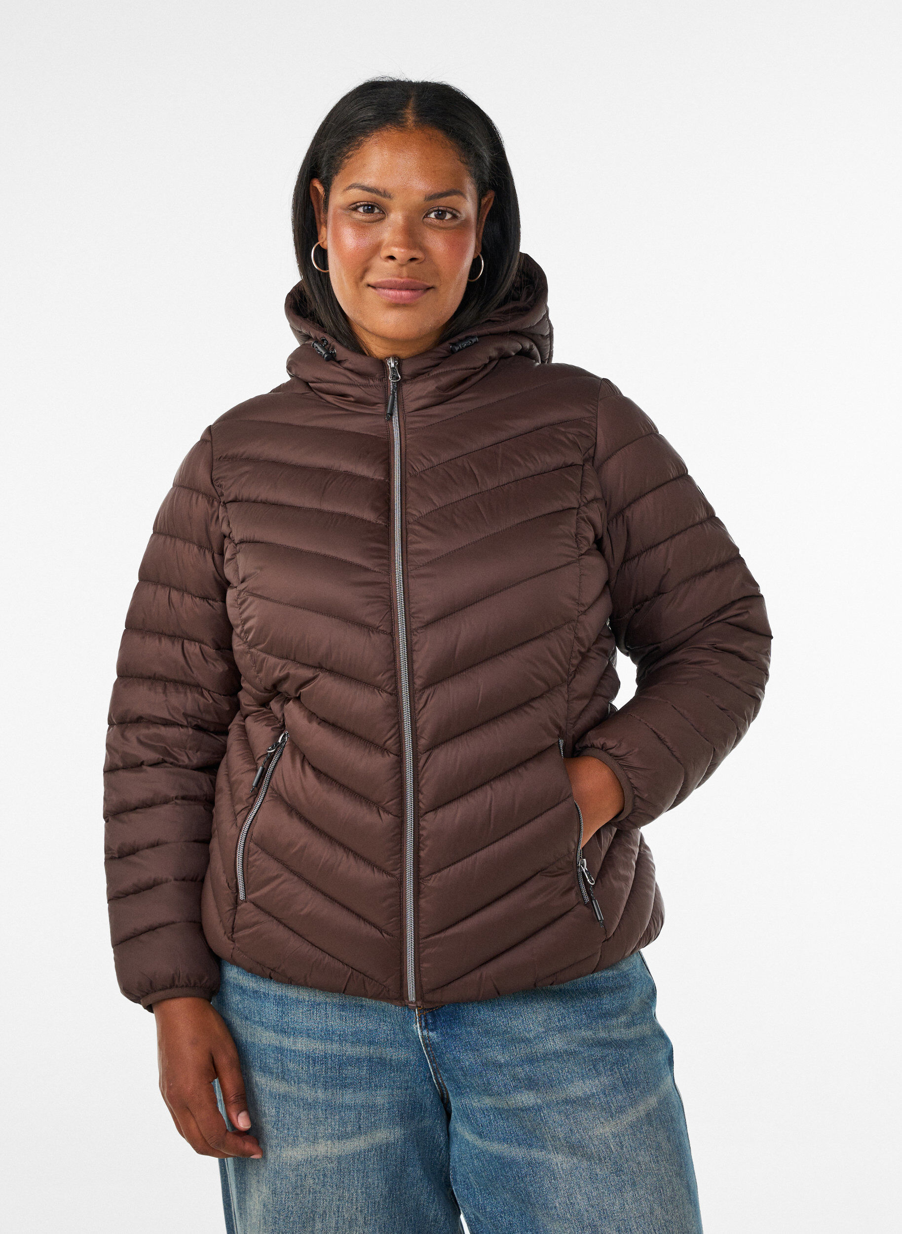 ZizziKevyt takki hupulla, Ruskea, Model image number 0