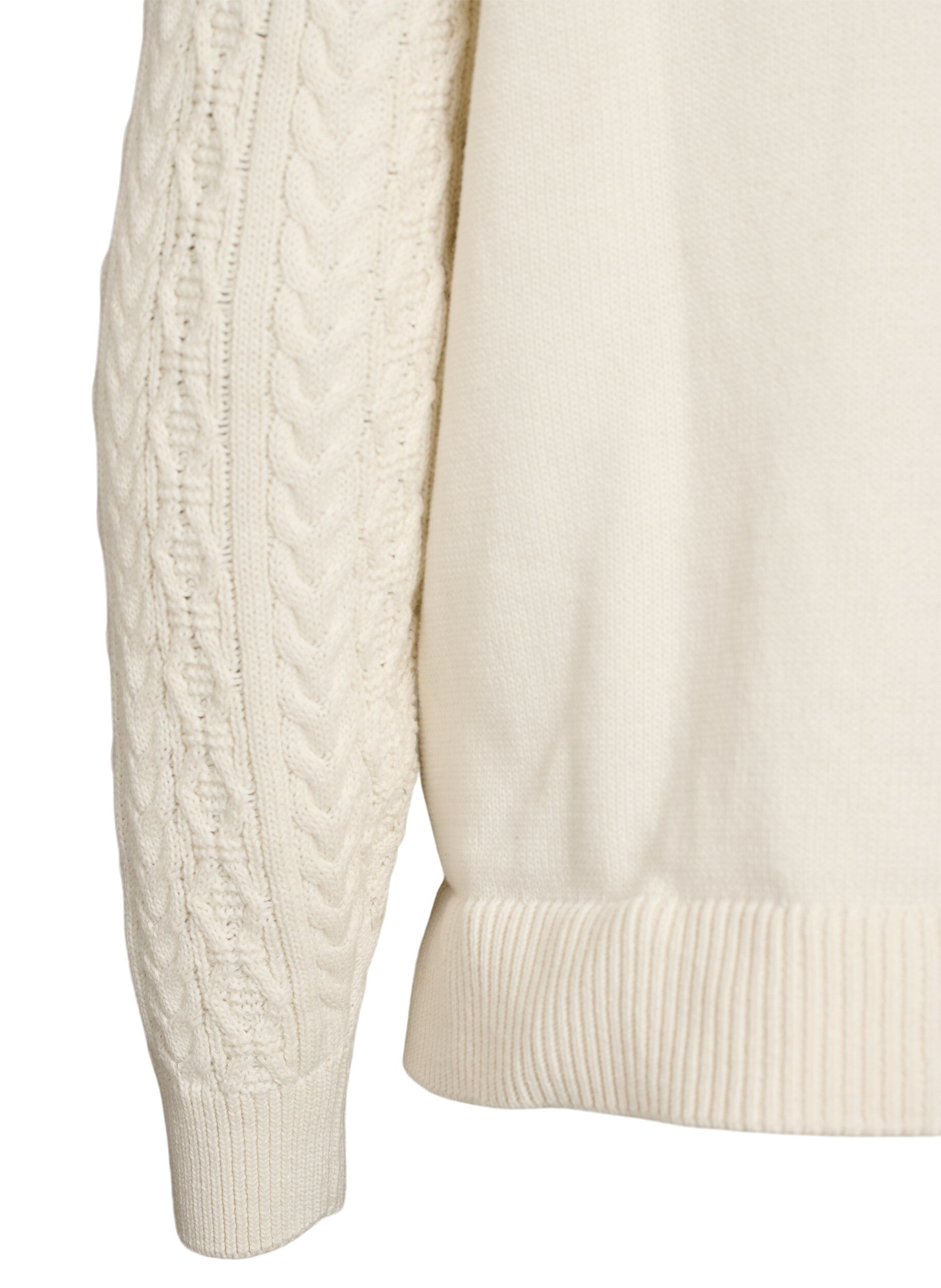 Zizzi Neuleblouse palmikkokuviolla ja brodeeratuilla kukilla, Valkoinen, Packshot image number 3