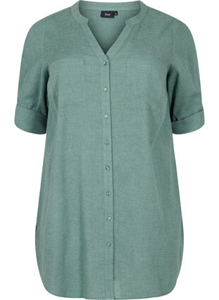 Pitkä paita 3/4-hihoilla ja v-pääntiellä, Balsam Green, Packshot image number 0
