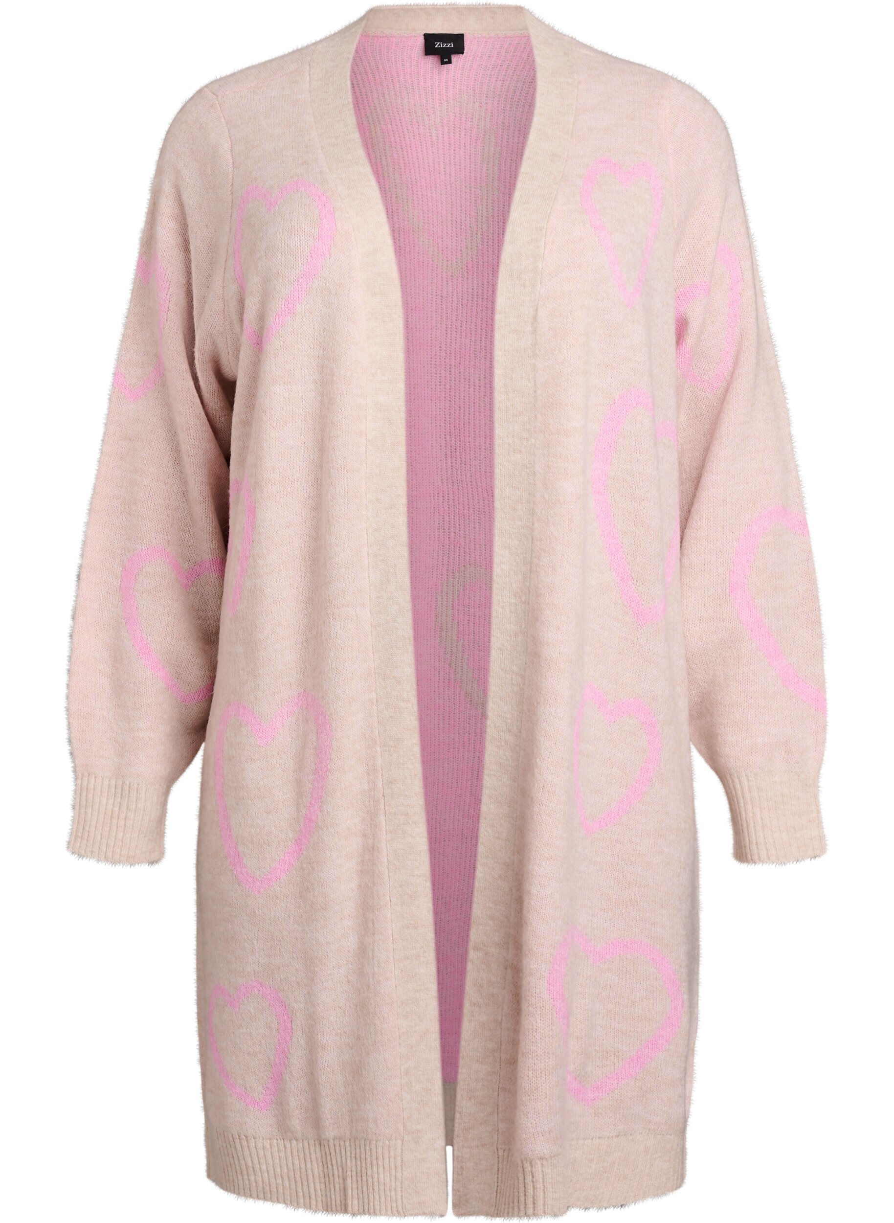 Pitk&auml; neuletakki, jossa s&auml;vy s&auml;vyyn syd&auml;mi&auml;