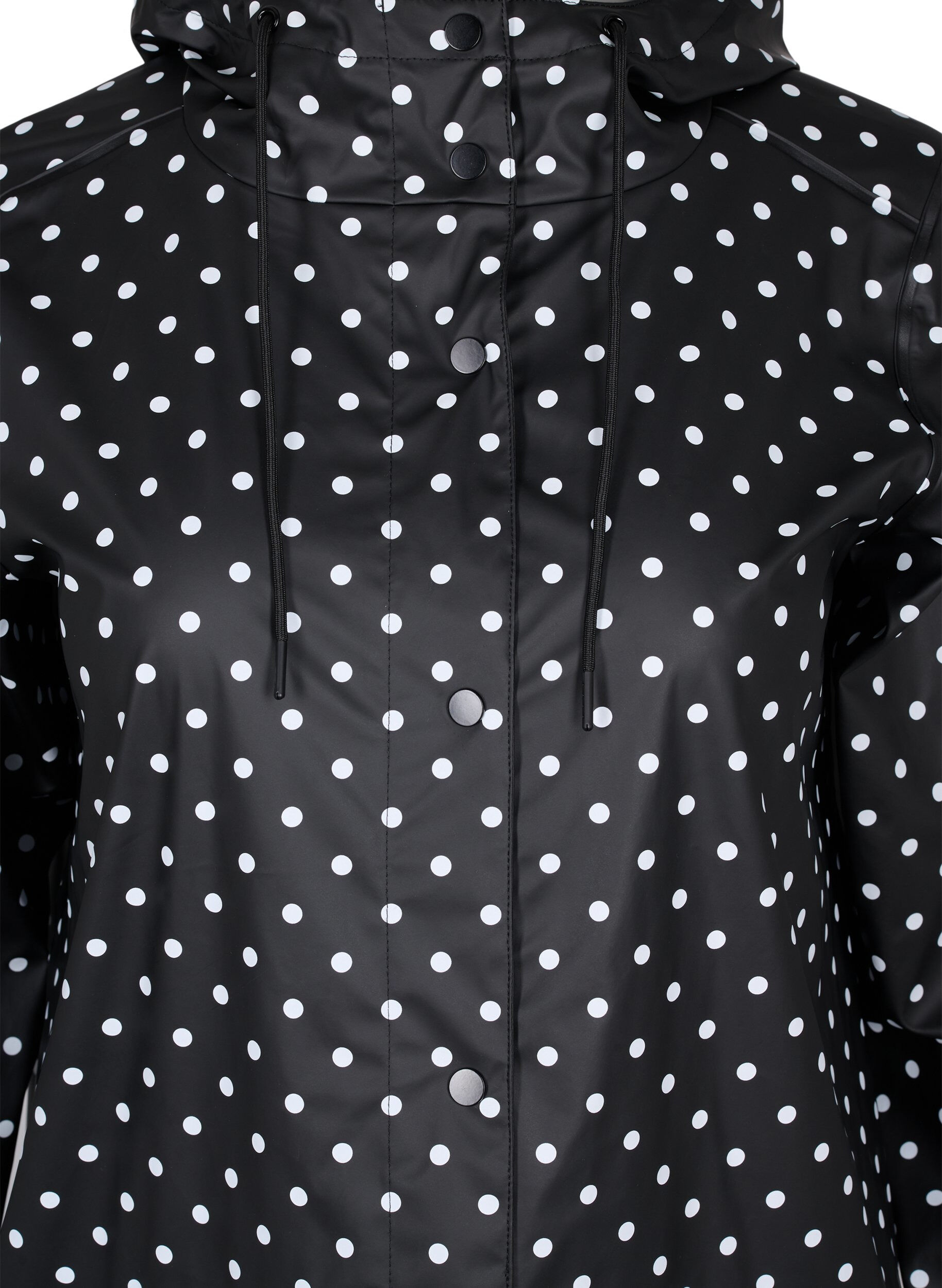 Zizzi Pilkullinen sadetakki hupulla, Black W/White Dot, Packshot image number 2