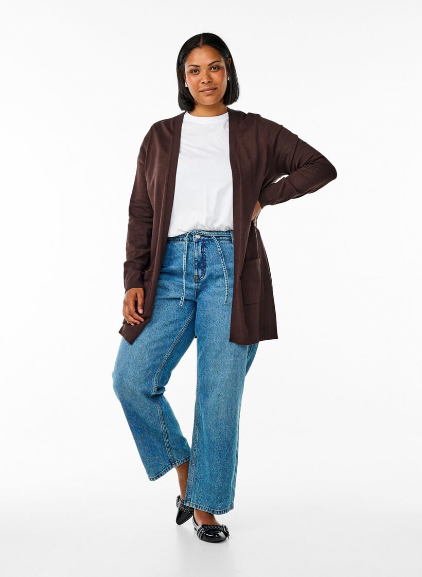 Pitk&auml; neuletakki viskoosisekoitteesta, Ruskea, Model image number 1