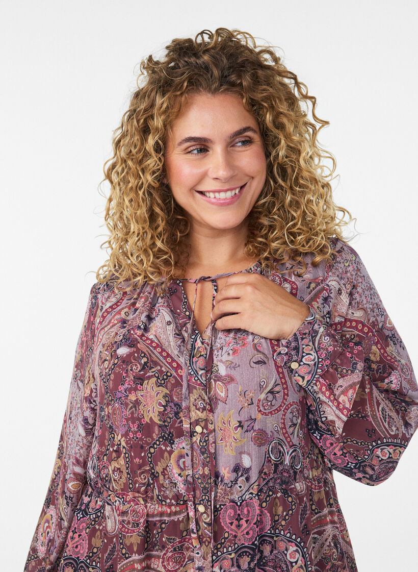 Midimekko paisleykuosilla ja joustavalla vy&ouml;t&auml;r&ouml;ll&auml;, Violetti, Model image number 2