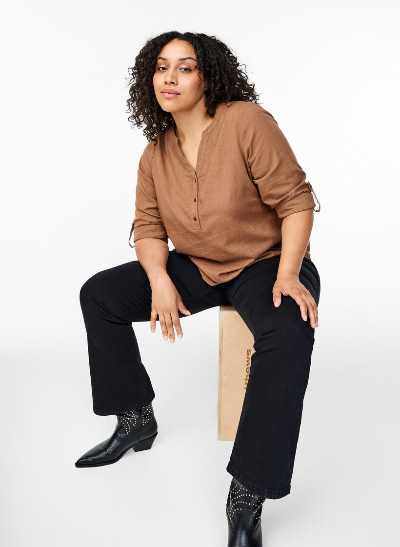 Puuvillainen paitapusero V-kaula-aukolla, Coca Mocha, Image image number 0