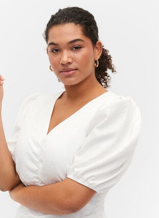 Lyhythihainen mekko rypytyksellä ja tekstuurilla, Bright White, Model image number 2