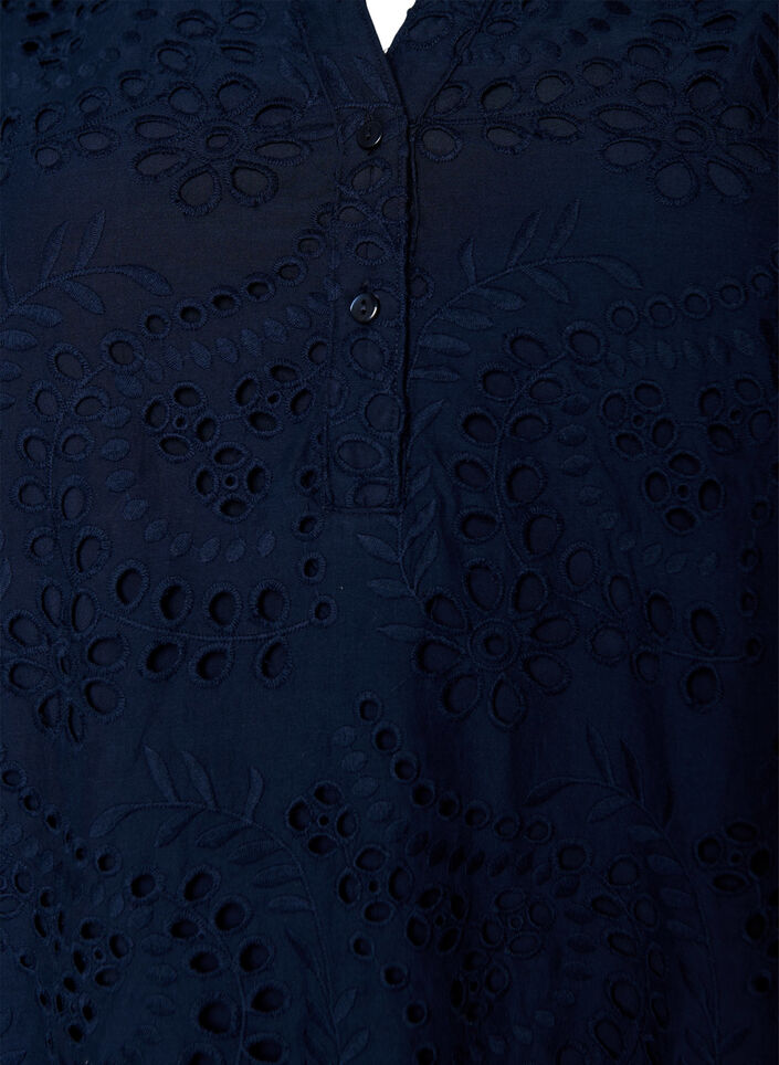 Broderie anglaise -mekko r&ouml;yhel&ouml;hihoilla, Sininen, Packshot image number 2