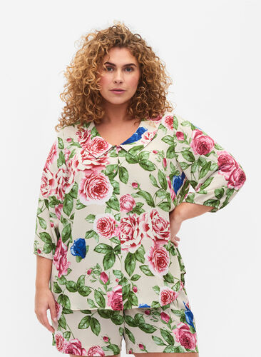 Kukallinen paita 3/4-hihoilla, Bright Flower, Model image number 0