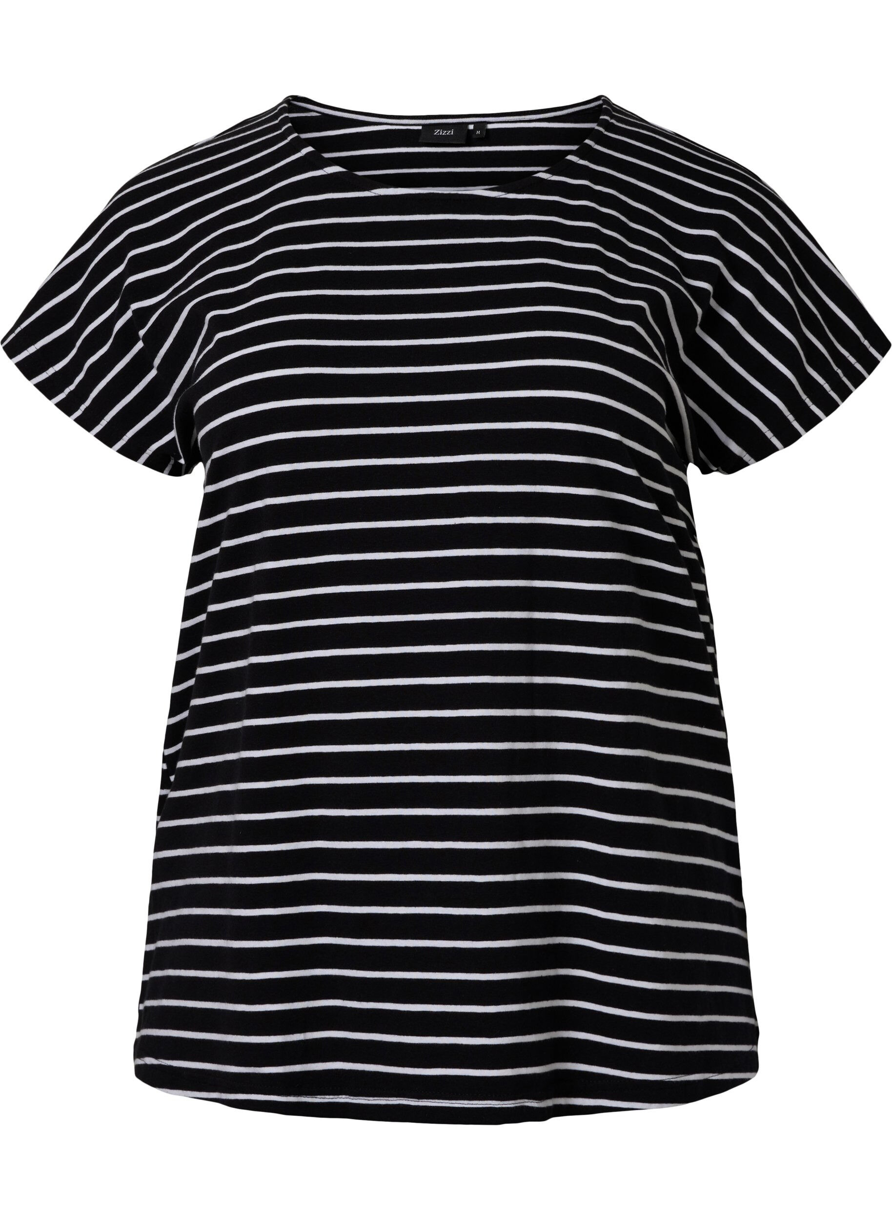 Zizzi Raidallinen t-paita puuvillaa, Black W. Stripe, Packshot image number 0