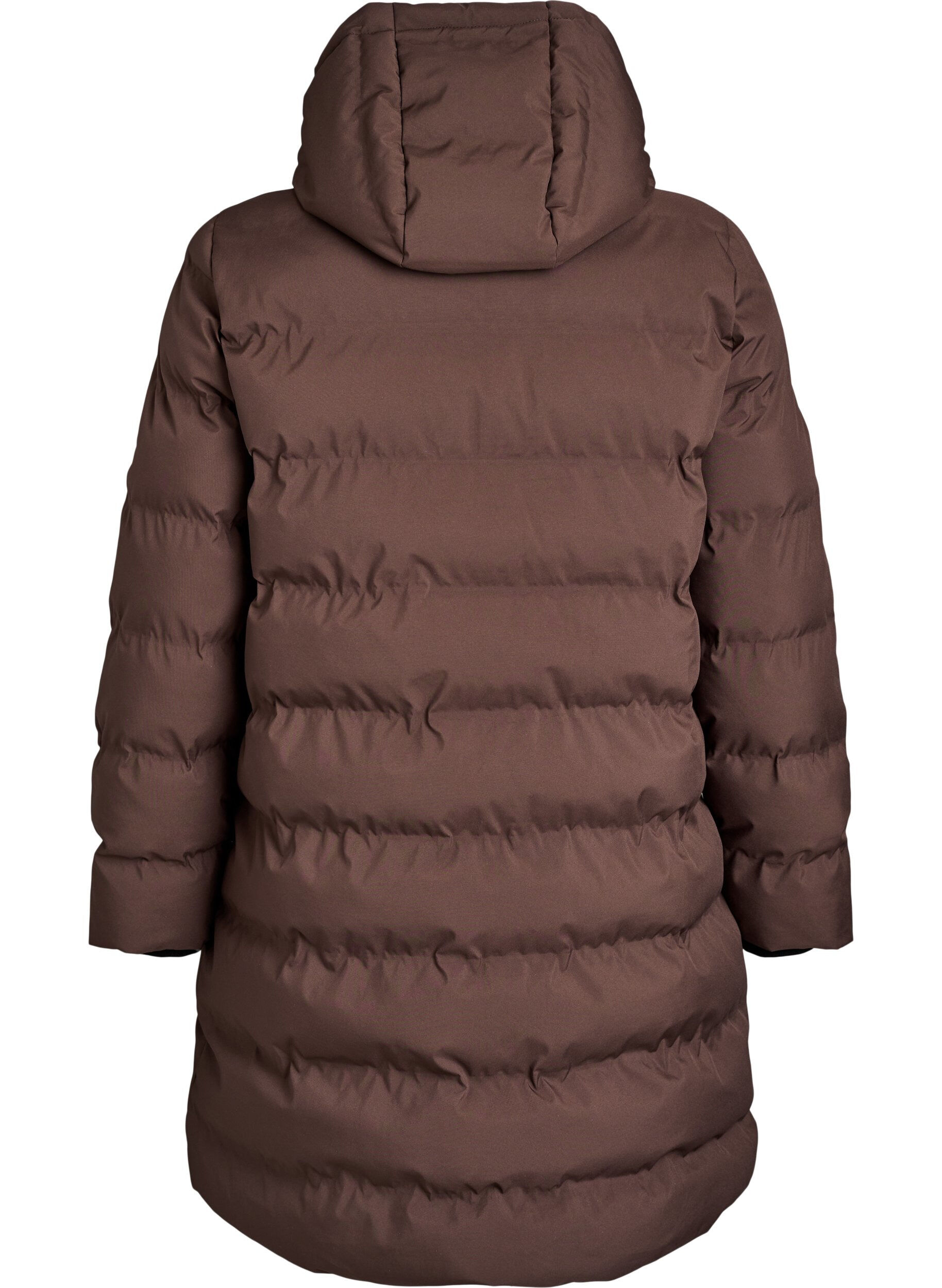 Zizzi Puffer-takki hupulla ja taskuilla, Ruskea, Packshot image number 1