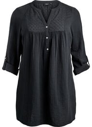Puuvillamusliinitunika brodeeratulla pitsill&auml;, Musta