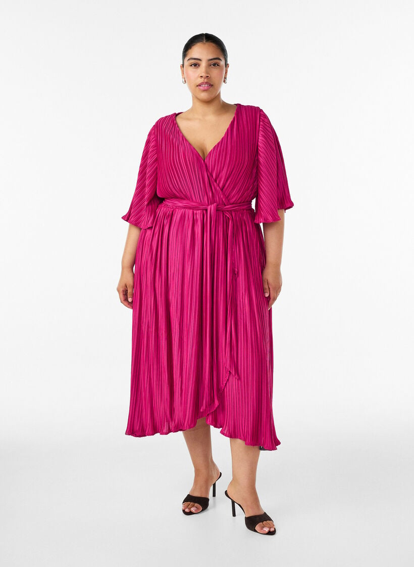 Laskosteltu midimekko lepakkohihoilla, Vaaleanpunainen, Model image number 0