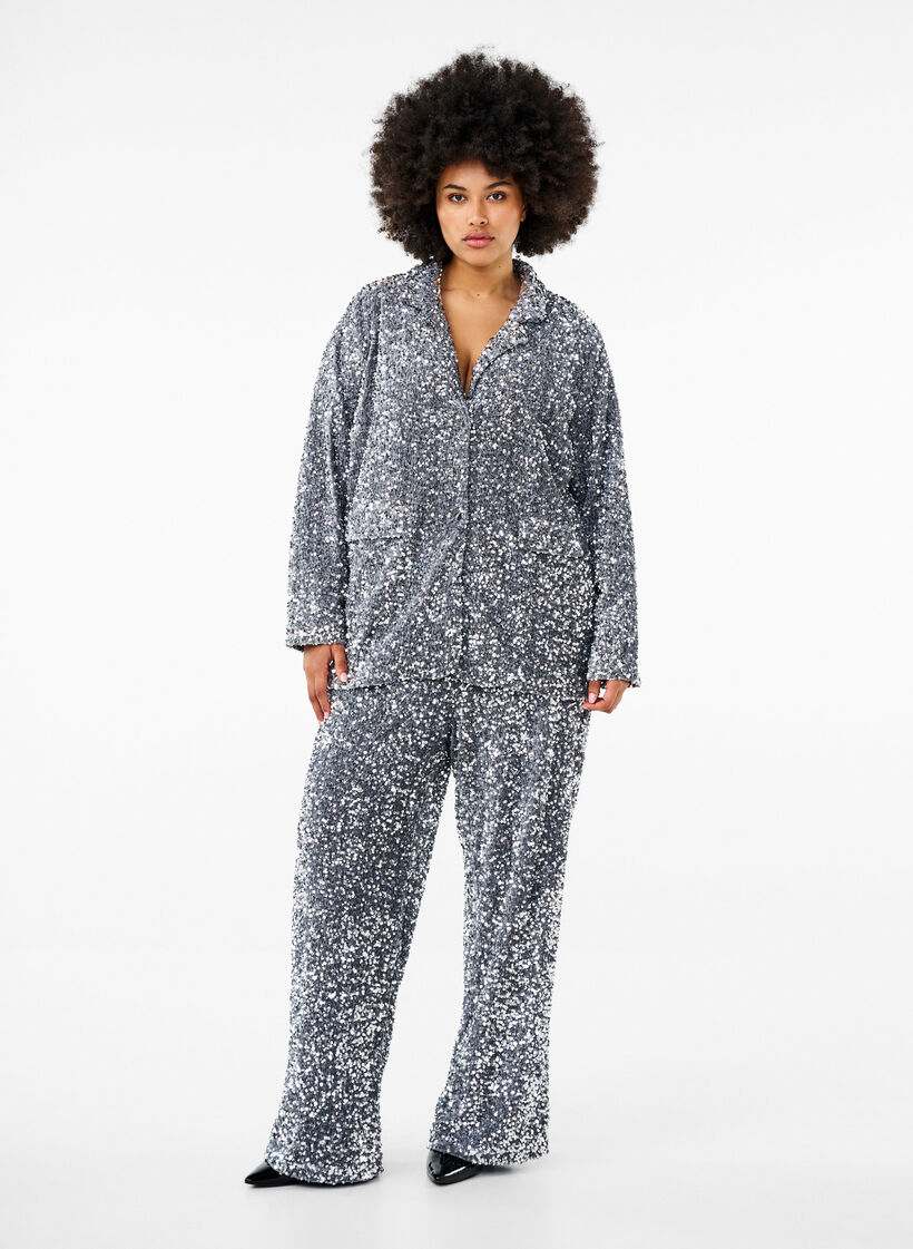 Paljettibleiseri taskuilla, Silver, Model image number 2