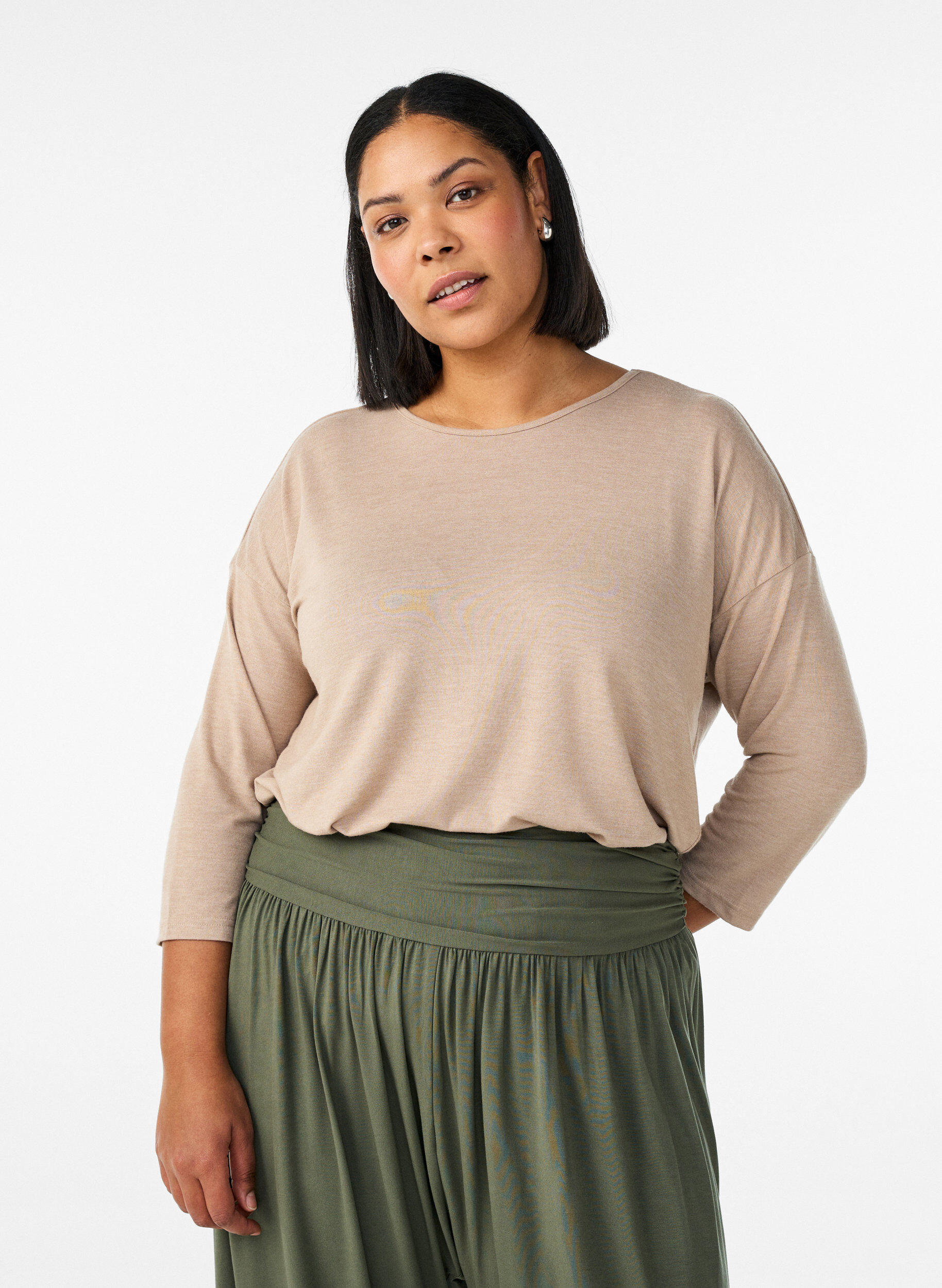 ZizziJerseypusero 3/4-hihoilla, Beige, Model image number 0