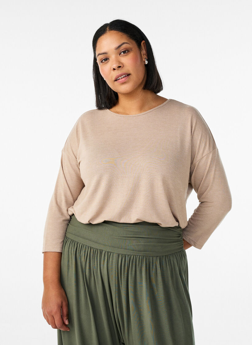 Jerseypusero 3/4-hihoilla, Beige, Model image number 0