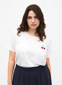 Puuvillainen t-paita, jossa on kirsikkakirjailu, B.White CherryEMB., Model