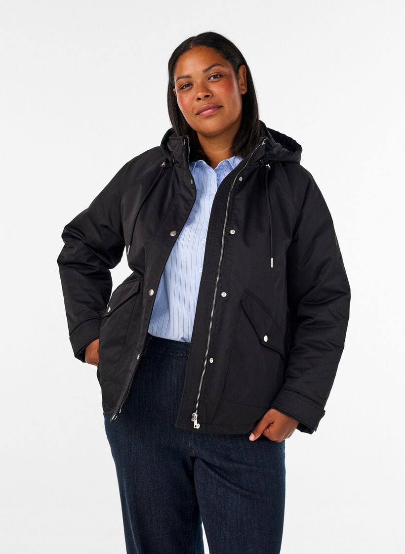 Topattu parka irrotettavalla hupulla, Musta, Model image number 0