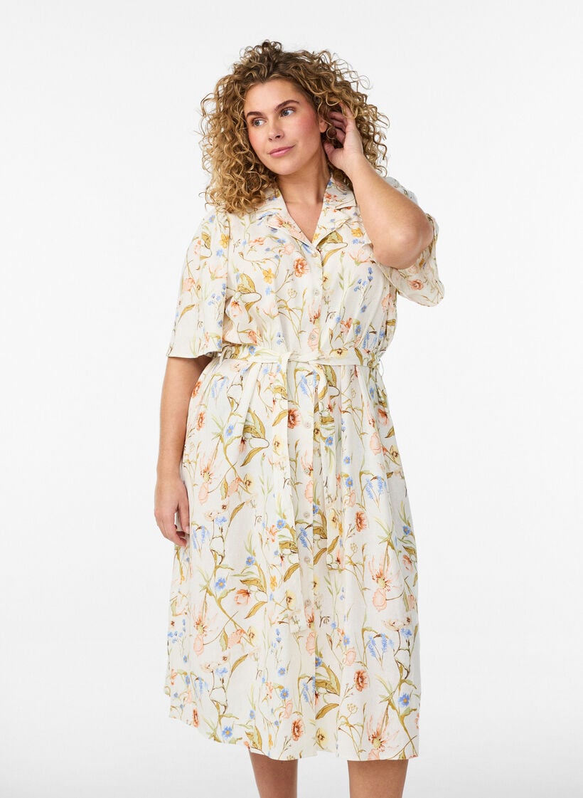 Paitamekko pellava- ja viskoosisekoitteesta vy&ouml;ll&auml;, Vanilja, Model image number 0