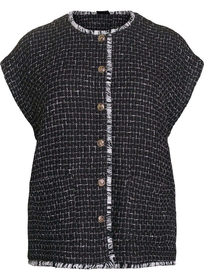 Ruudullinen liivi koristeellisilla napeilla, Musta, Packshot image number 0