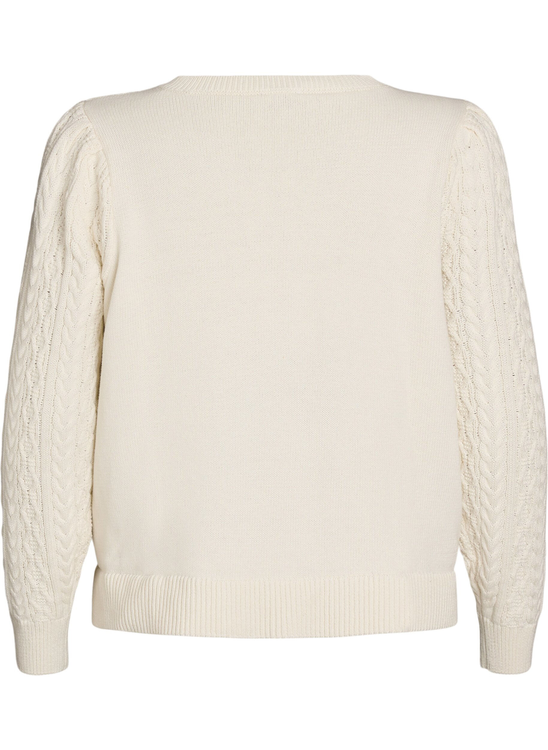 Zizzi Neuleblouse palmikkokuviolla ja brodeeratuilla kukilla, Valkoinen, Packshot image number 1