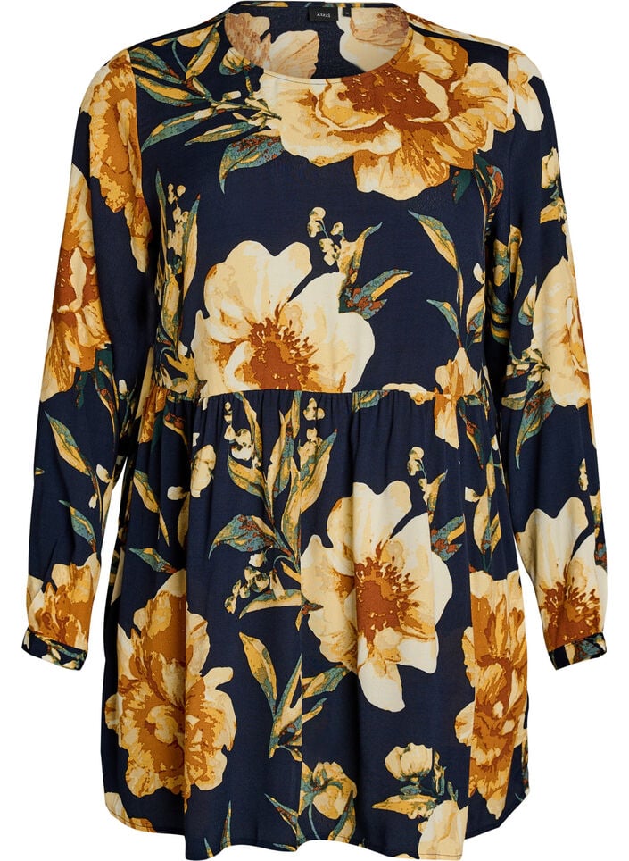 Pitk&auml;hihainen tunika sauman yksityiskohdalla, Sininen, Packshot image number 0