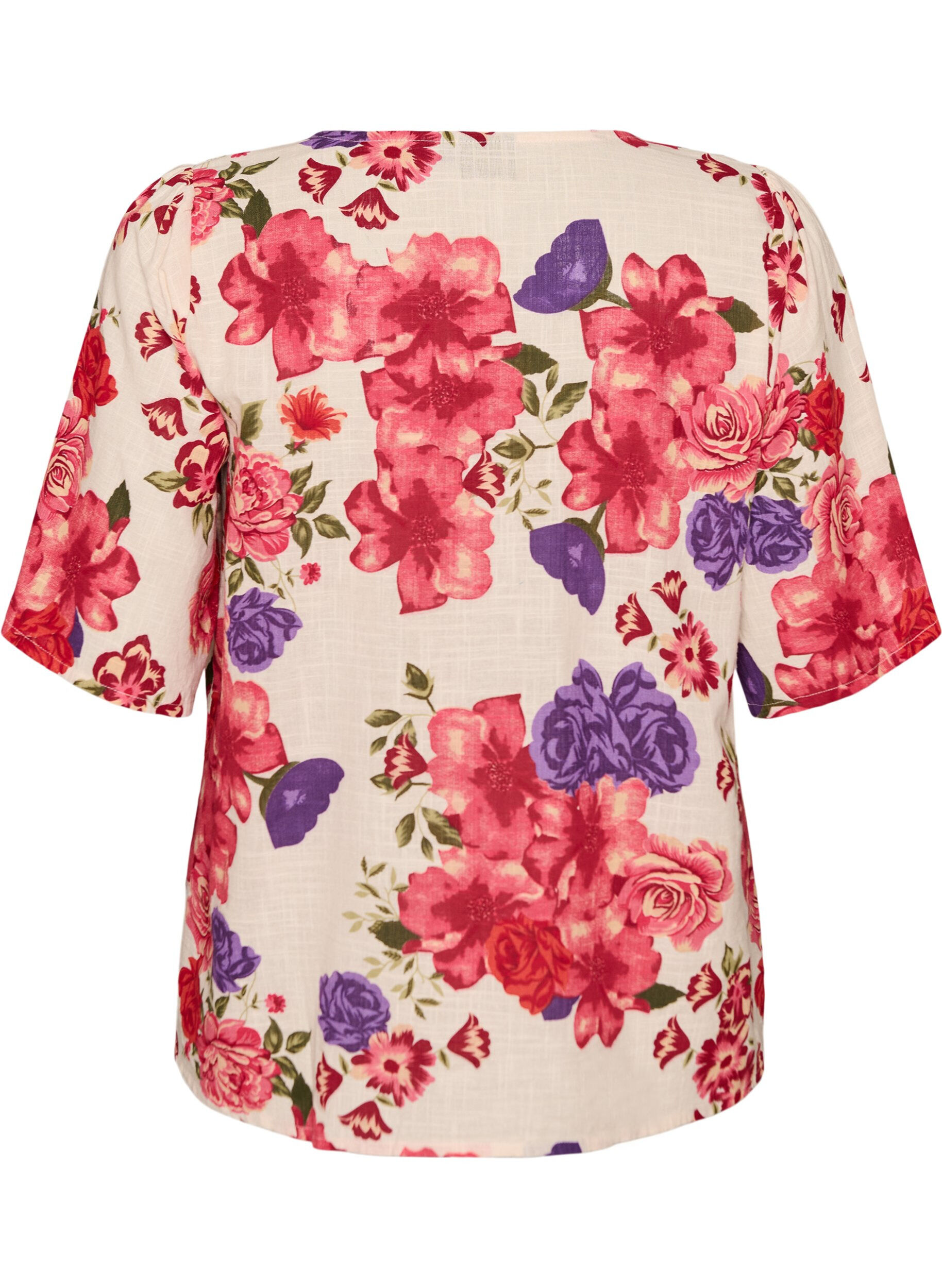 ZizziLyhythihainen puuvillapaita V-p&auml;&auml;ntiell&auml;, Punainen, Packshot image number 1