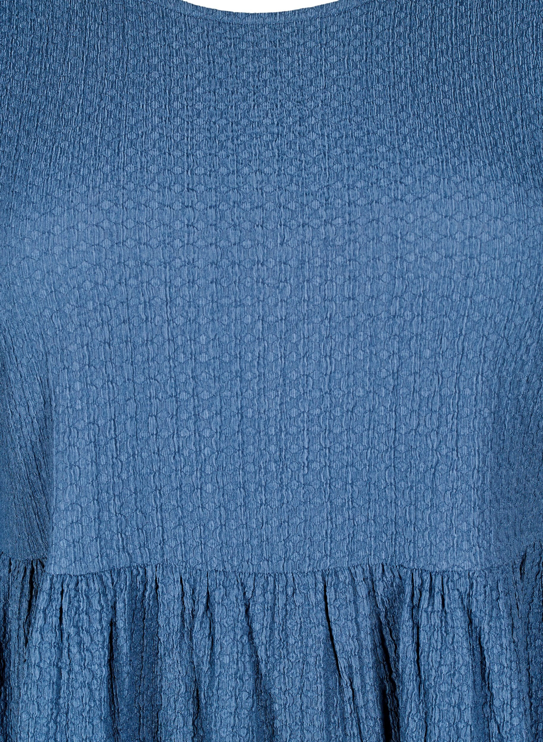 Zizzi Lyhyt mekko tekstuurilla ja 3/4-hihoilla, Sininen, Packshot image number 2