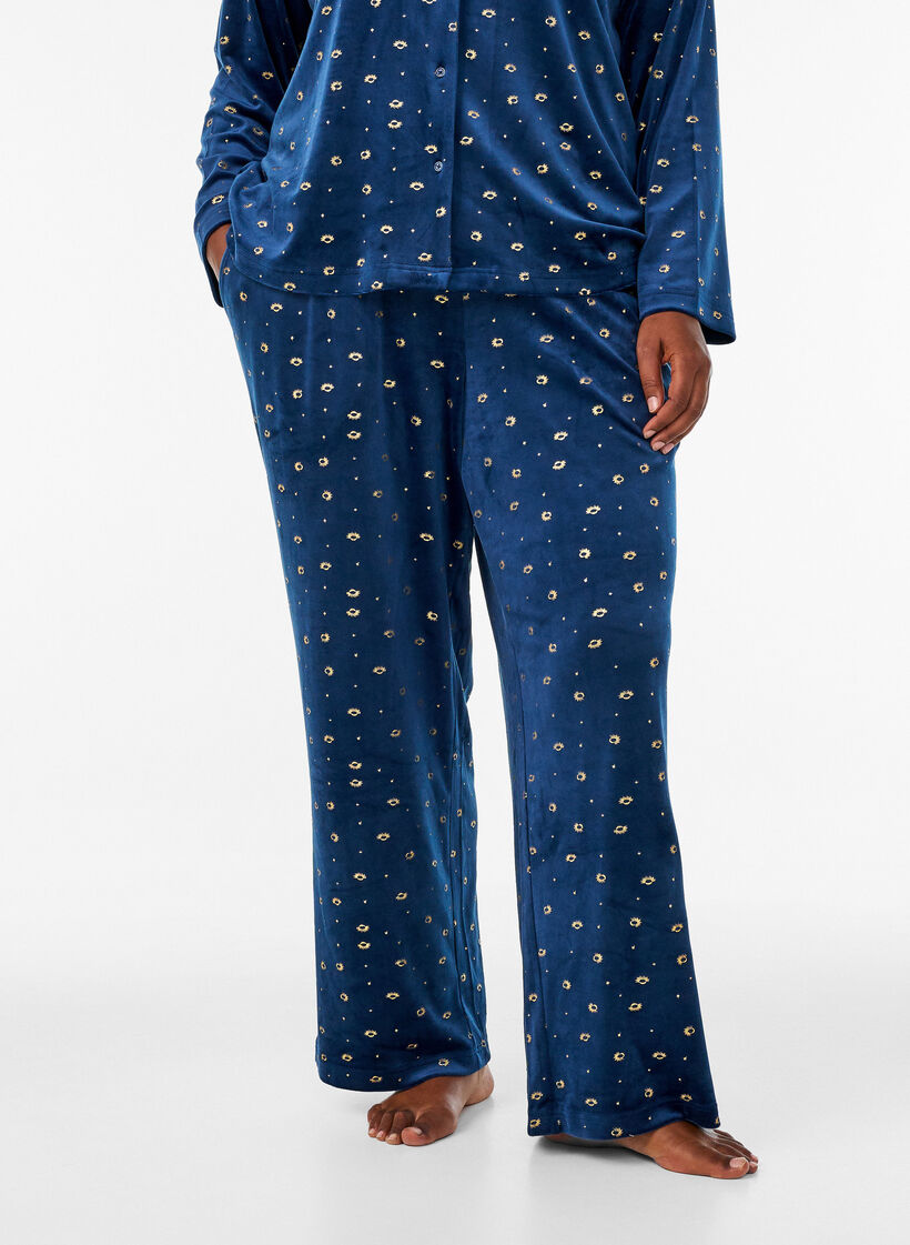 Velour-pyjama housut kokopainatuksella, Sininen, Model image number 2