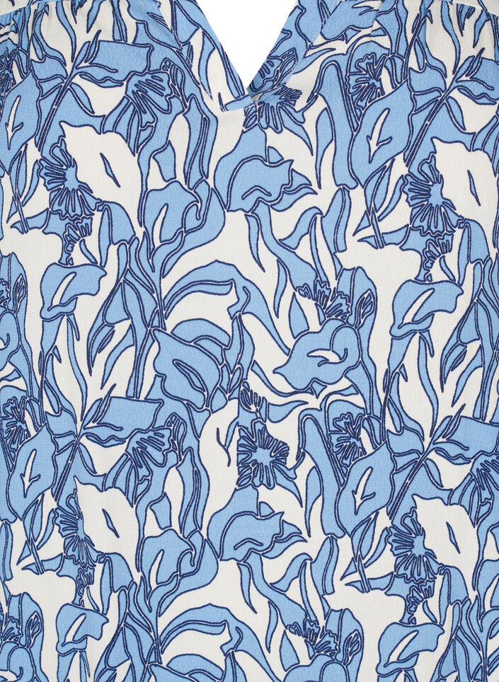 Pitkähihainen pusero kukkakuosilla ja V-kaula-aukolla, Valkoinen, Packshot image number 2