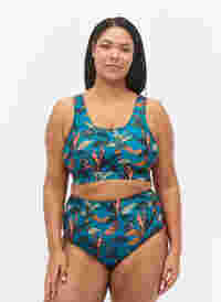Korkeavyötäröinen bikinialaosa kuosilla, Leaf Print , Model