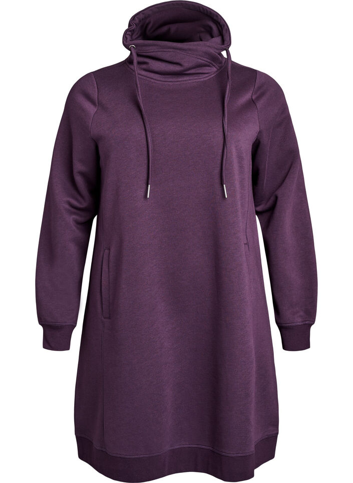 Lyhyt swetarimekko korkealla kauluksella ja taskuilla, Violetti, Packshot image number 0