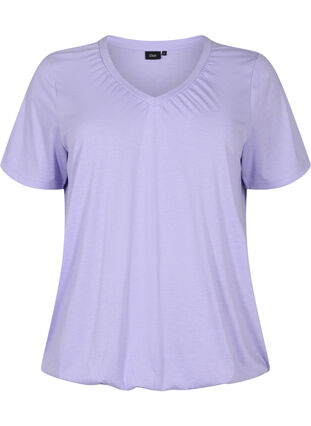Meleerattu t-paita jostavalla helmalla, Lavender Mél, Packshot image number 0