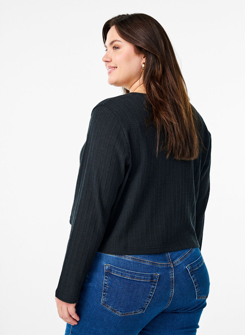 Neuletakki tekstuurilla ja solmittavalla etuosalla, Musta, Model image number 2