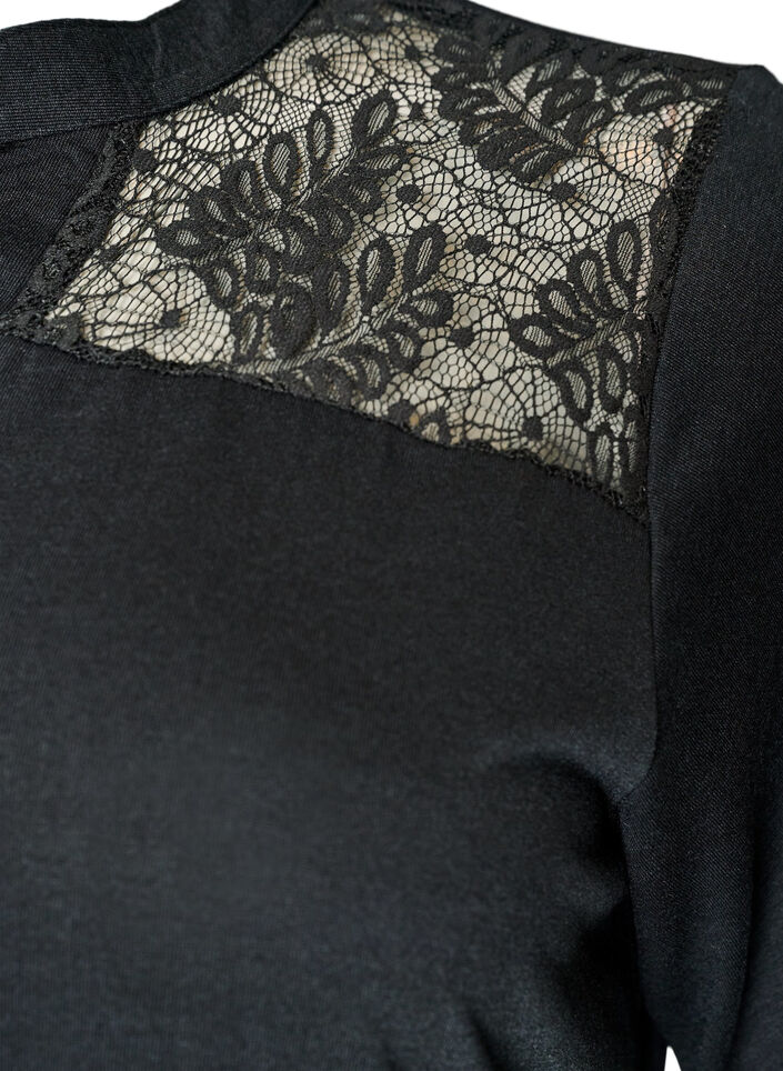 Jerseymekko pitsiyksityiskohdilla ja kerrostetulla helmalla, Musta, Packshot image number 3