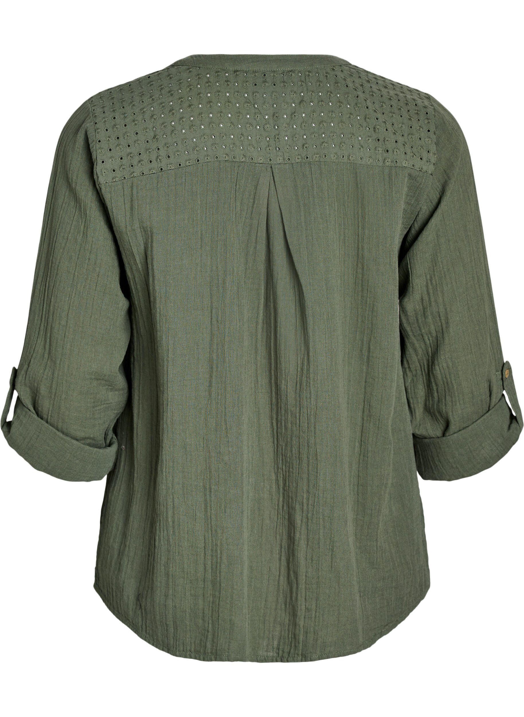 ZizziPaita puuvillamusliinissa, jossa broderie anglaise -kirjailu, Vihre&auml;, Packshot image number 1