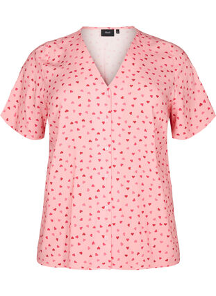 Printattu pyjamapaita viskoosia, Pink Icing W. hearts, Packshot image number 0