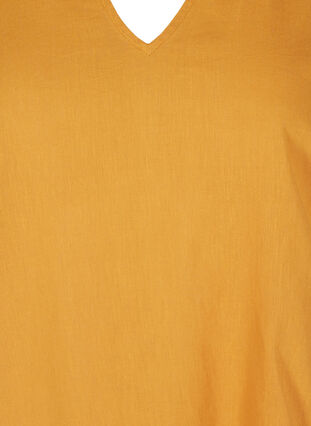 Lyhythihainen mekko puuvilla-pellavasekoitetta, Honey Mustard, Packshot image number 2