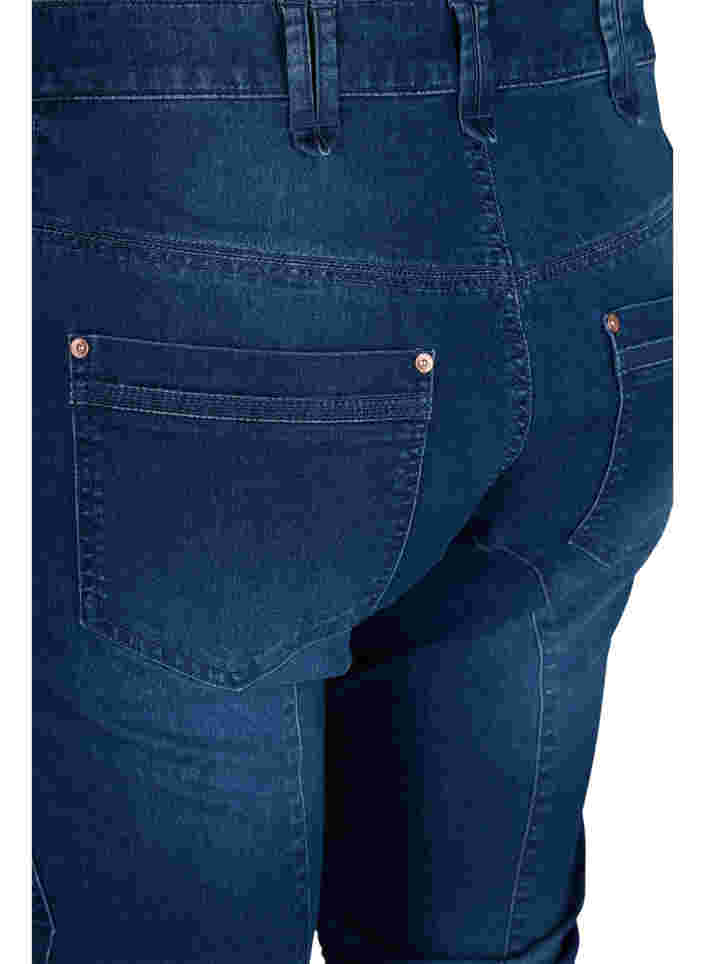 Slim fit farkkucaprit taskuilla, Dark blue denim, Packshot image number 3