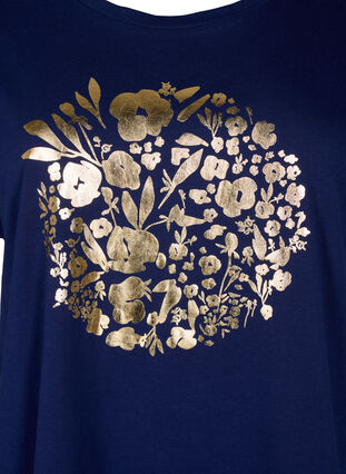 Orgaanisesta puuvillasta valmistettu T-paita kultaisella painatuksella, Med.Blue Gold Flower, Packshot image number 2