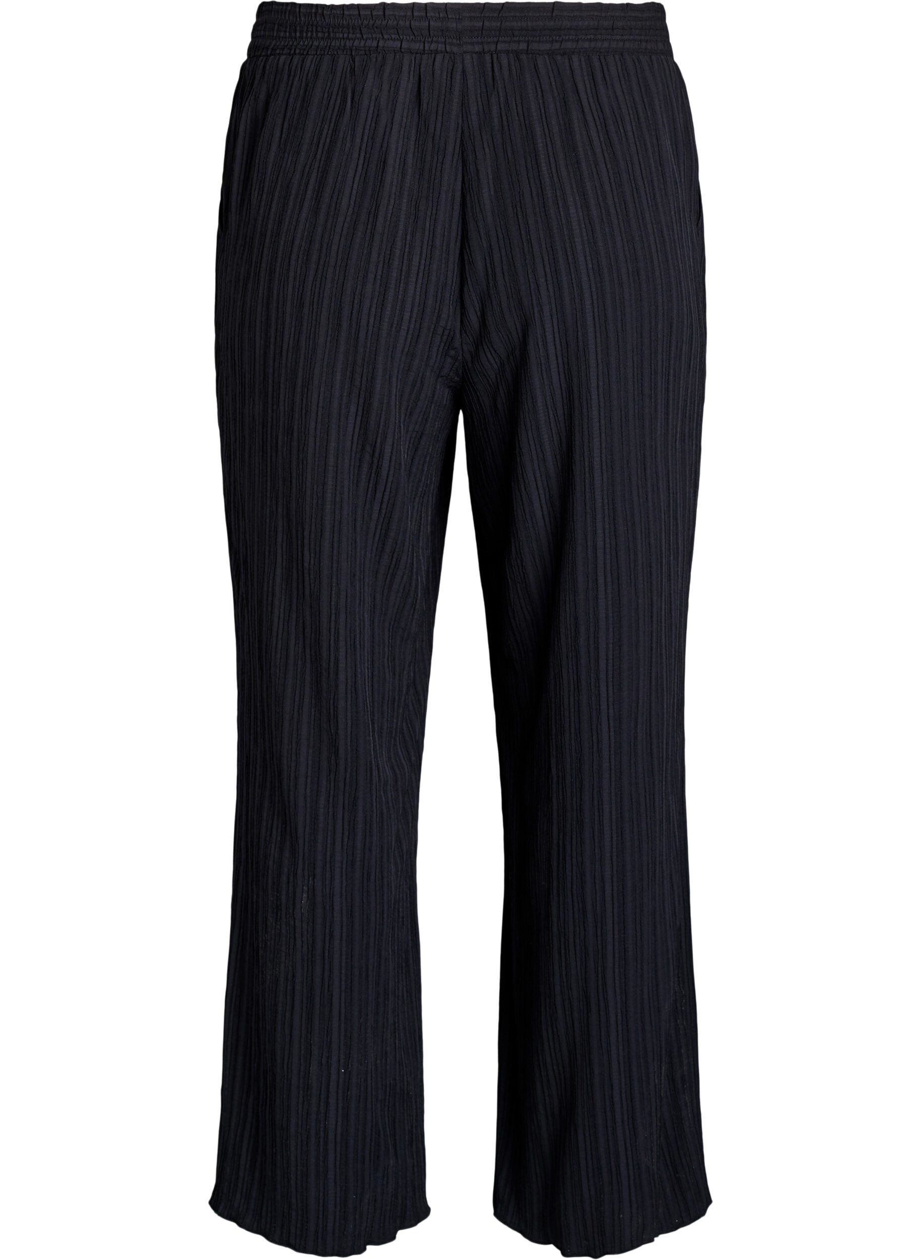 Zizzi FLASH - Korkeavy&ouml;t&auml;r&ouml;iset leve&auml;lahkeiset housut, Musta, Packshot image number 1